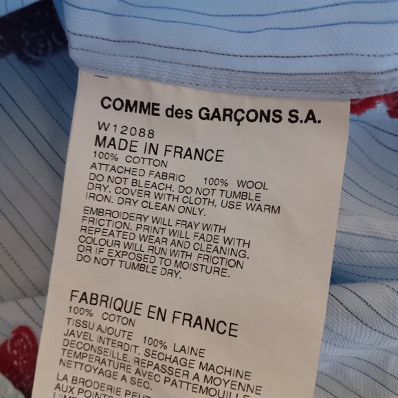 COMME DES GARCONS Blue Cotton Embroidered Shirt M - Picture 10 of 10